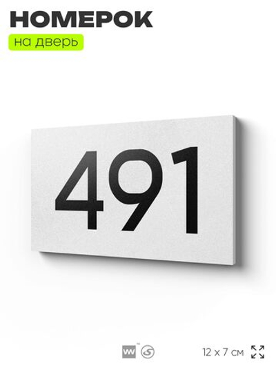 Номер на дверь 491, табличка на дверь для офиса, квартиры, кабинета, аудитории, склада, белая 120х70 мм, Айдентика Технолоджи