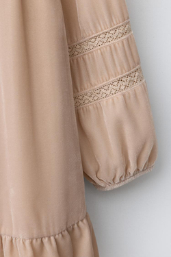 ZARA БАРХАТНОЕ ПЛАТЬЕ С КРУЖЕВОМ И ПАЙЕТКАМИ, БЕЖЕВЫЙ