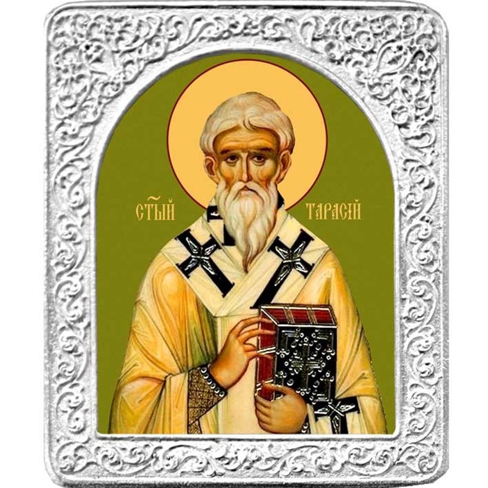 Святой Тарасий. Маленькая икона в серебряной раме.