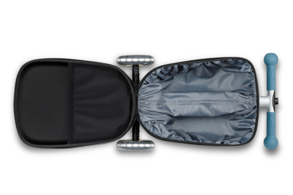 Чемокат Micro Luggage Junior LED морозный голубой с наклейками, лимитированная коллекция