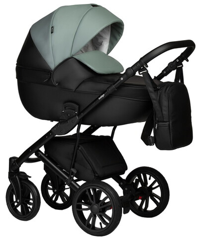 Детская коляска Indigo Mio Eco 2 в 1 05 черная кожа+шалфей кожа