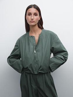 Massimo Dutti Брюки из поплина с эластичным поясом, темно-зеленый