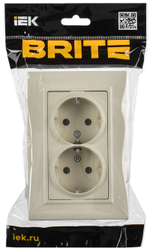 BRITE Розетка 2-местная с заземлением без защитных шторок плоская 16А в сборе РСПл12-3-БрКр бежевый IEK