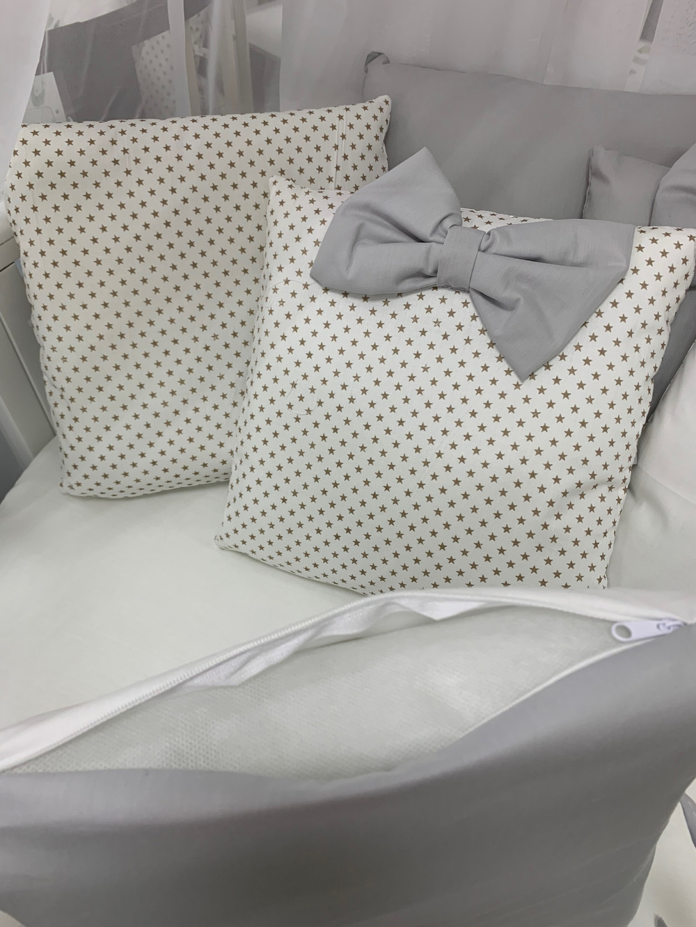 Комплект в кроватку 18 предметов "Кролик с мороженным серый", сатин