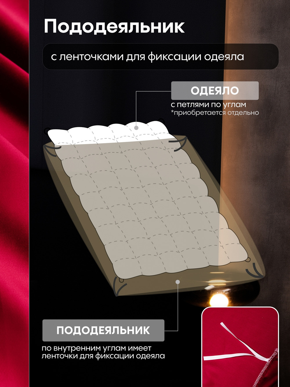 Комплект постельного белья на резинке Однотонный Сатин Премиум «Энергия красного»