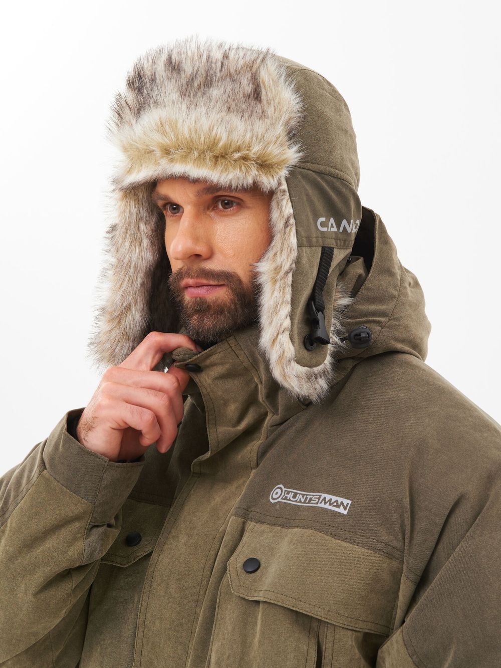 Шапка ушанка зимняя Канада ткань Finlandia цвет Хаки