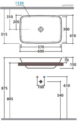 Раковина накладная Globo Relais RE061.BI на 60 см
