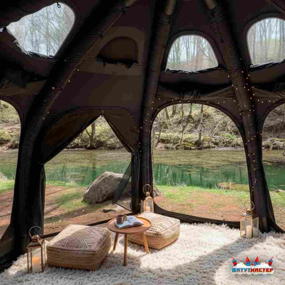 Пневмокаркасная юрта «Гармония» 5×5×2,5 м — для глэмпинга из ПВХ, чёрная