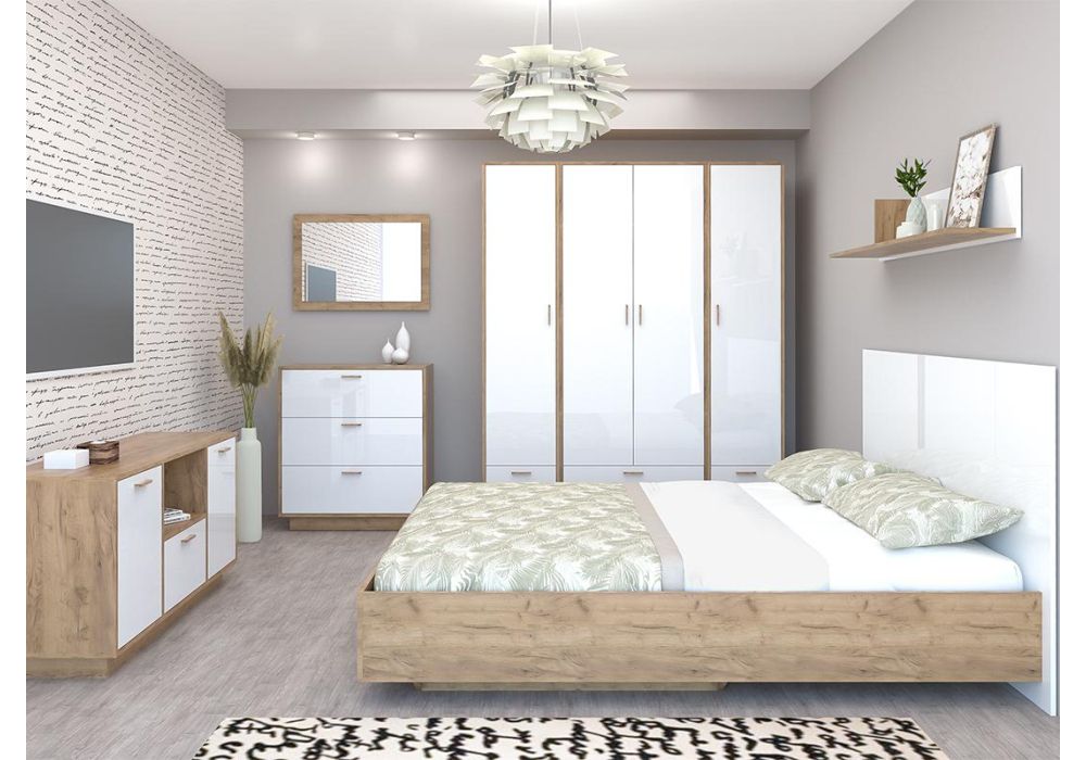 Шкаф Эго Шк-1 на подиуме дуб крафт золотой / белый глянец