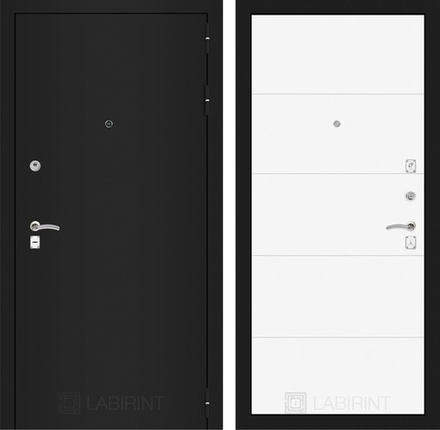 Входная металлическая дверь Лабиринт Classic (Классик) шагрень черная 13 - Белый Софт