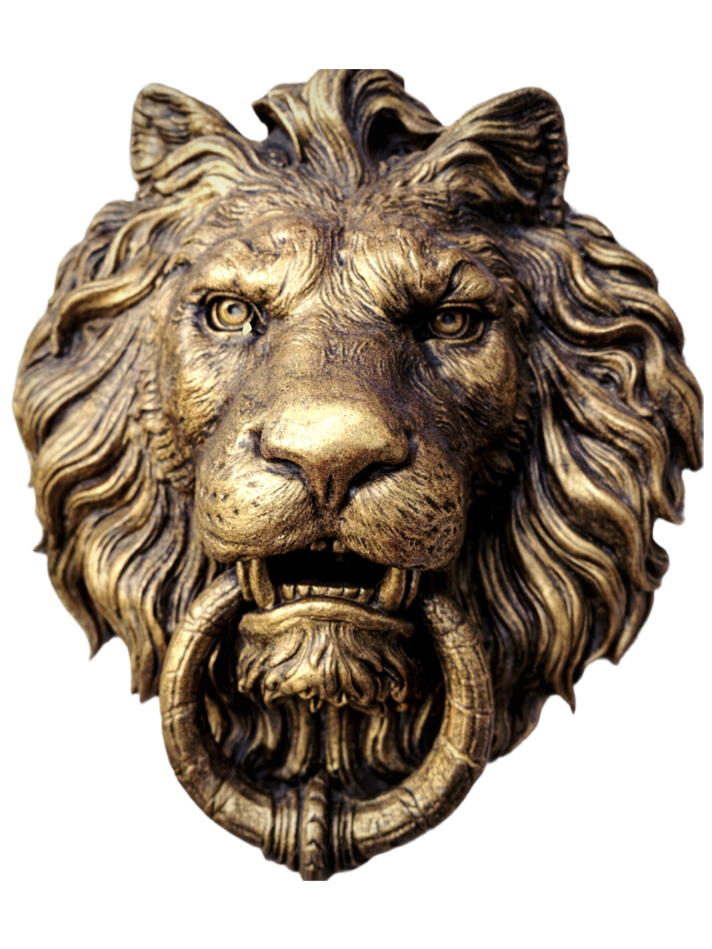 Кованый элемент Лев литой с кольцом, патина золотая бронза 45х42 (15 см), вес 7 кг. Ручная работа