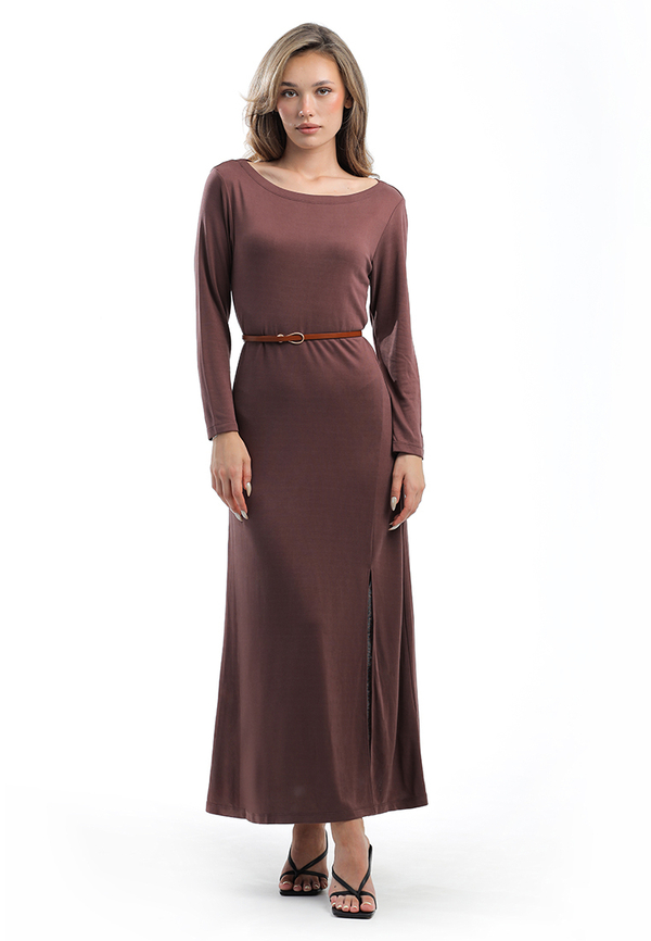 Базовое трикотажное платье, воротник лодочка