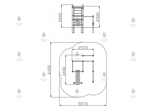 Воркаут «6 турников, шведская стенка, брусья и скамья для пресса»