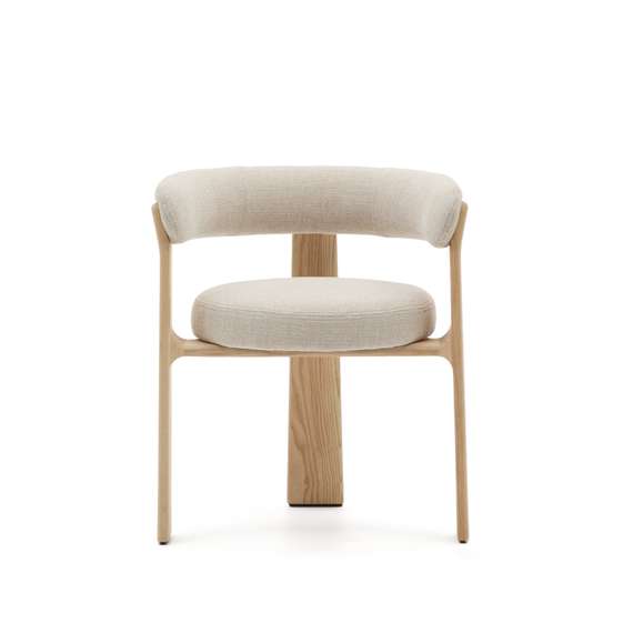 Стул Granite на 3 ножках из бежевого шенилла и массива ясеня в натуральной отделке