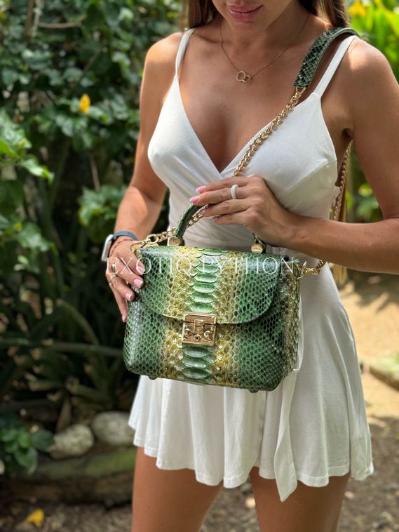 Сумка из кожи питона мульти зеленая BG-487