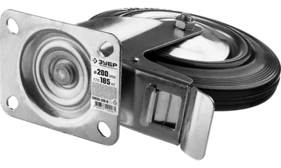 ЗУБР d 200 мм, г/п 185 кг, игольчатый подшипник, резина/металл, поворотное колесо c тормозом, Профессионал (30936-200-B)