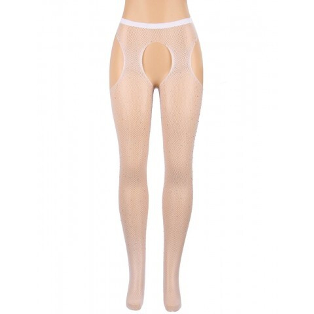 Колготки в сетку в виде пояса с чулками Diamonds белые (размер XS-M)