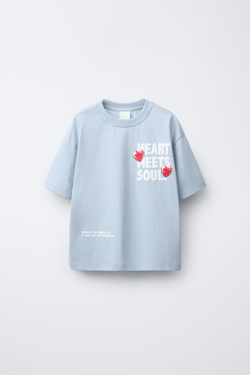 ZARA ФУТБОЛКА С РЕЛЬЕФНЫМ ПРИНТОМ, СИНИЙ