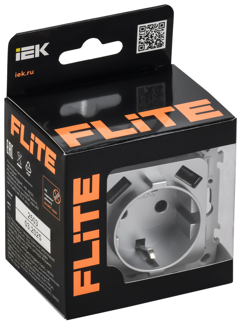 FLITE Розетка 1-местная с заземлением с защитными шторками 16А с USB A+A 3,1А безвинтовое крепление РСЮша11-1-ФлА алюминий IEK