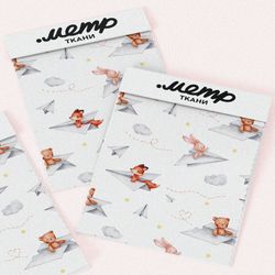 Ткань сатин зверьки на бумажных самолётах