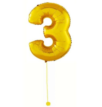 Шар-цифра 3 Золото Gold 102 см фольга с гелием на грузике