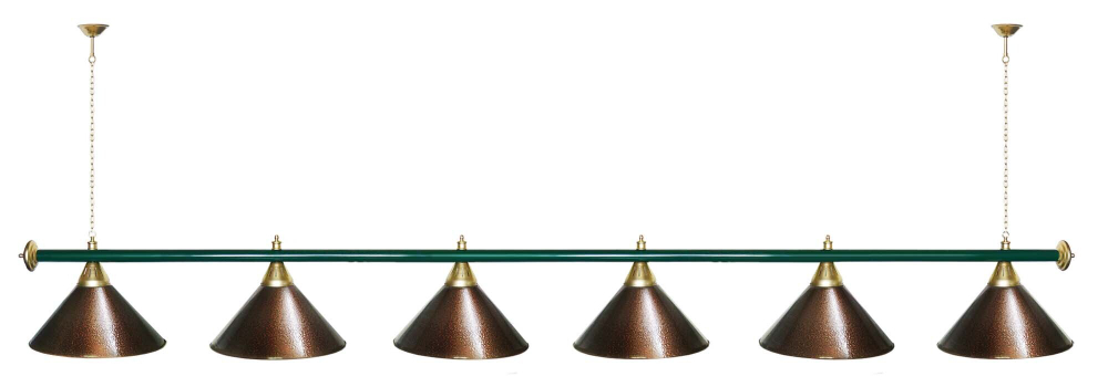 Лампа STARTBILLIARDS 6 пл. (плафоны зеленые,штанга зеленая,фурнитура золото)