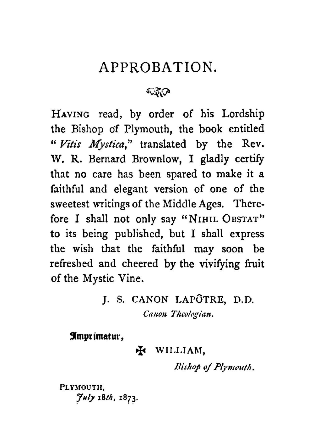 'Vitis Mystica', Or, the True Vine | Bonaventura