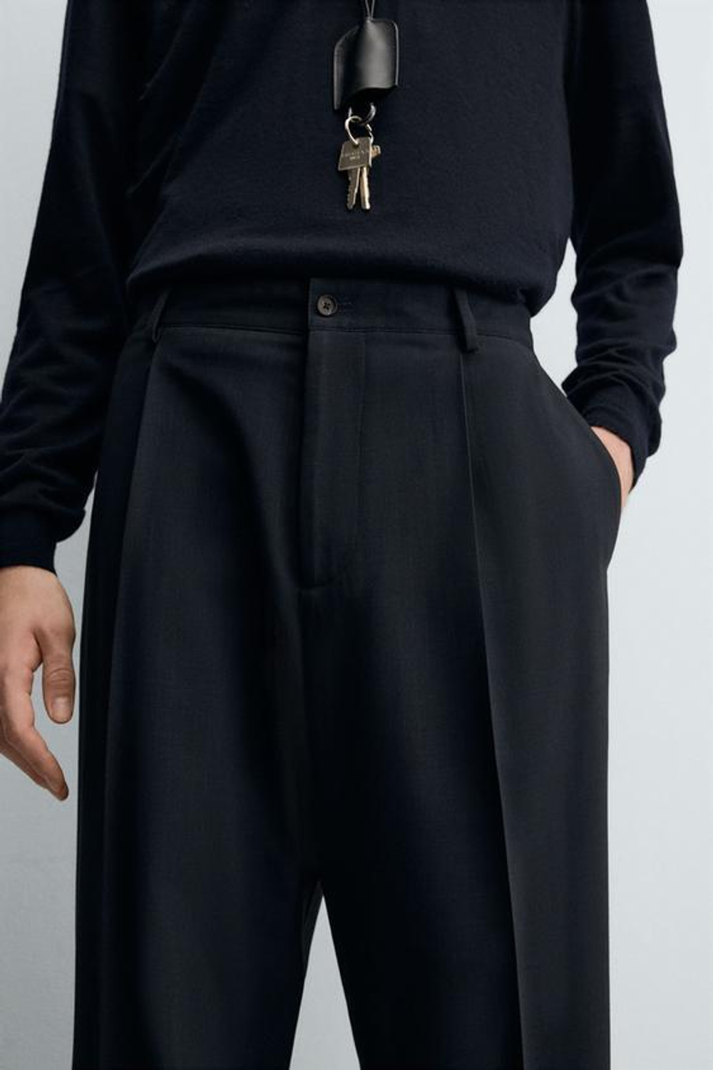 ZARA КОСТЮМНЫЕ БРЮКИ В ПОЛОСКУ, ТЕМНО-СИНИЙ