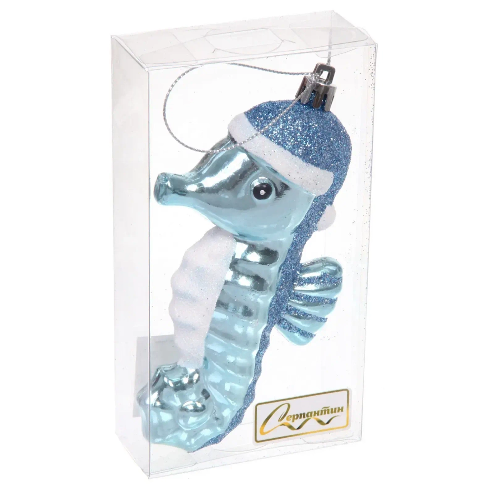 Елочная игрушка «Морской конек» 8*4*14 см, Голубой