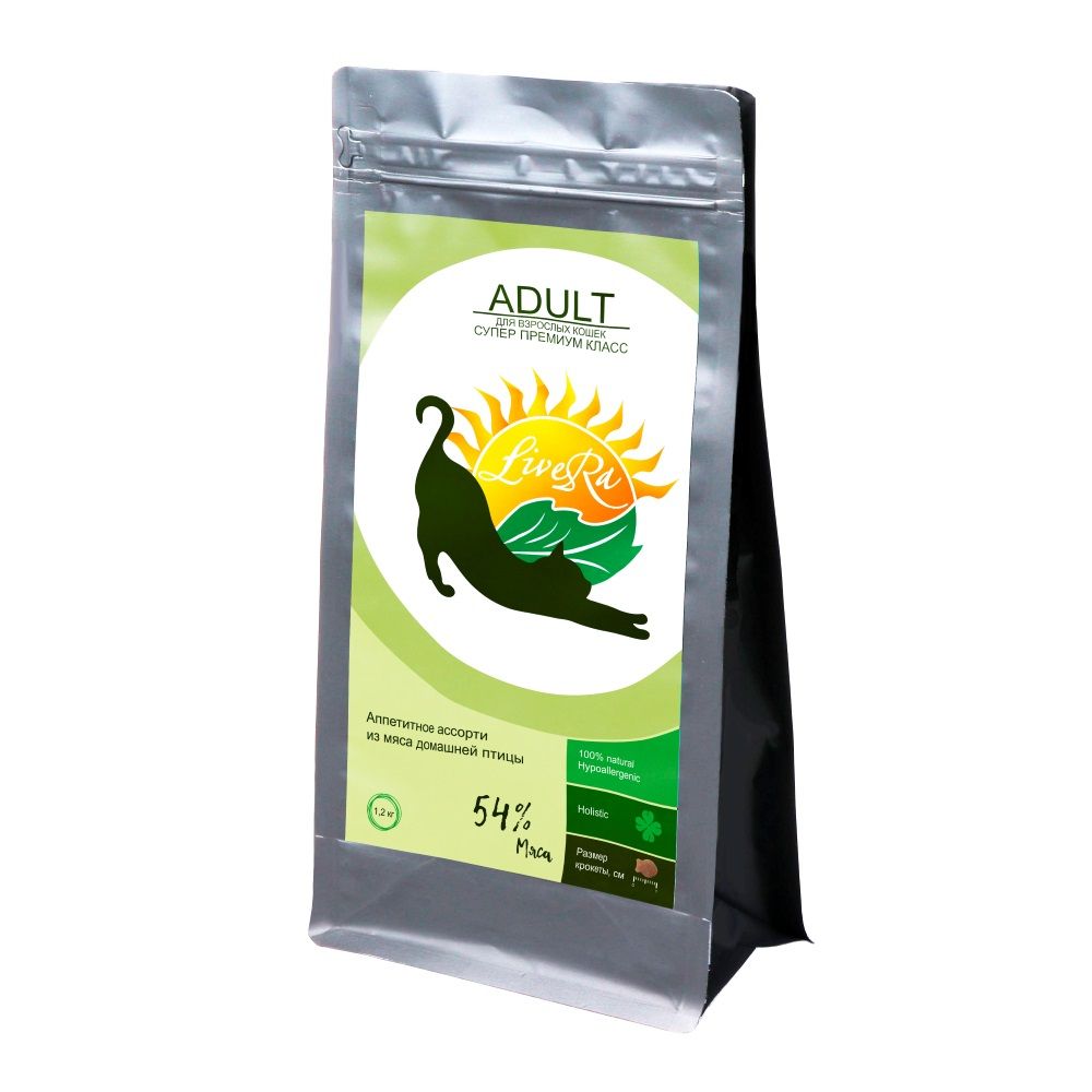 Сухой корм LIVERA Adult Cat для взрослых кошек, ассорти из мяса домашней птицы - 1,2 кг