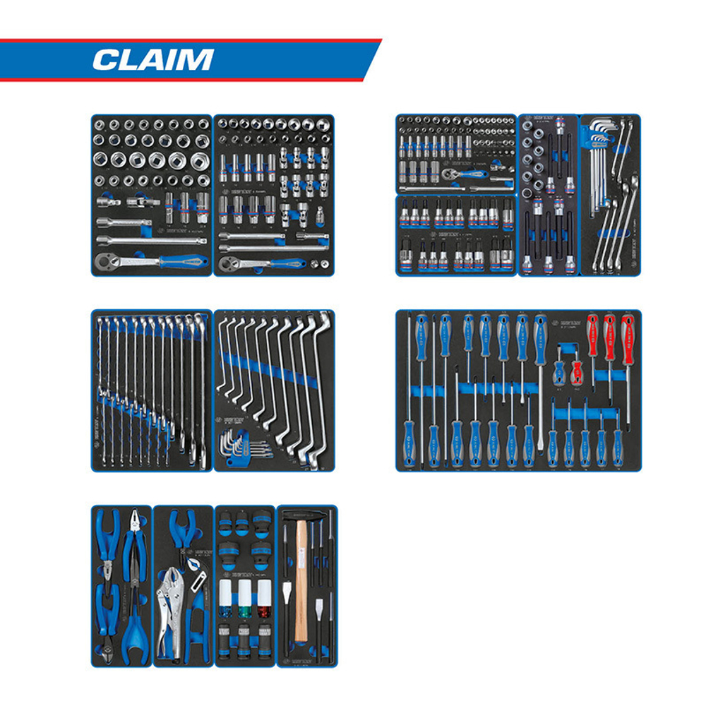 KING TONY (934-286MRVD) Набор инструментов "CLAIM" для тележки, 13 ложементов, 286 предметов