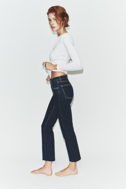 ZARA ДЖИНСЫ TRF CROPPED FLARE С ВЫСОКОЙ ПОСАДКОЙ, ТЕМНЫЙ ИНДИГО