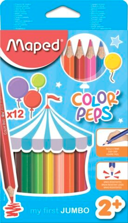 Карандаши цвет. Jumbo 12цв  Maped Color Peps трехгранные, ударопрочные, карт.упак.