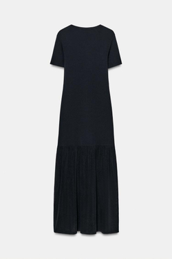 ZARA ДЛИННОЕ КОМБИНИРОВАННОЕ ТРИКОТАЖНОЕ ПЛАТЬЕ, МОРСКОЙ СИНИЙ