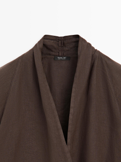 Massimo Dutti Блуза из струящейся льняной ткани внахлест, коричневый