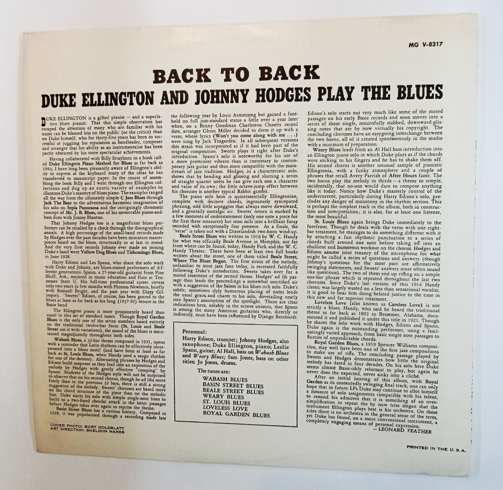 Винтажная виниловая пластинка LP Duke Ellington And Johnny Hodges Back To Back (USA)