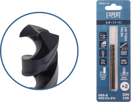 Сверло по металлу ц/х 3.0х33х61 мм HSS-Co, комплект из 2-х шт Black EXPERT STARTUL