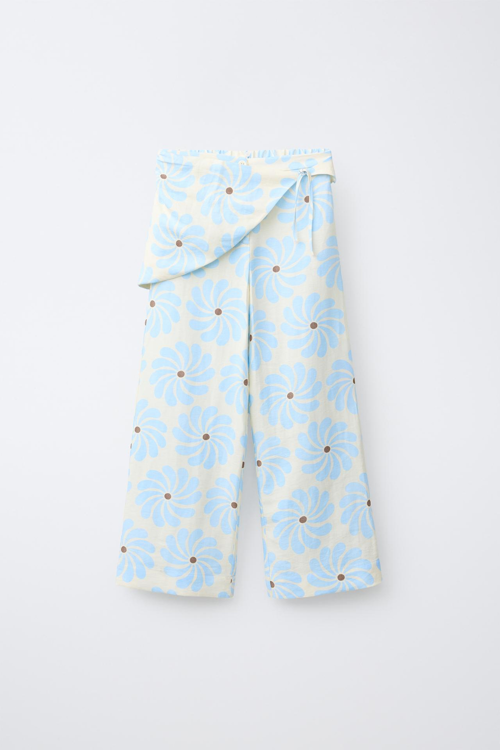 ZARA БРЮКИ WIDE LEG С ОТСТЕГИВАЮЩИМСЯ ПАРЕО, ЭКРЮ/СИНИЙ