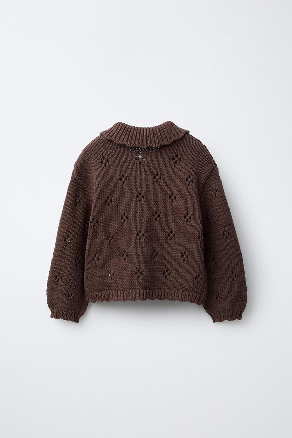 ZARA ВЯЗАНЫЙ КАРДИГАН С ВЫШИВКОЙ, ШОКОЛАДНЫЙ