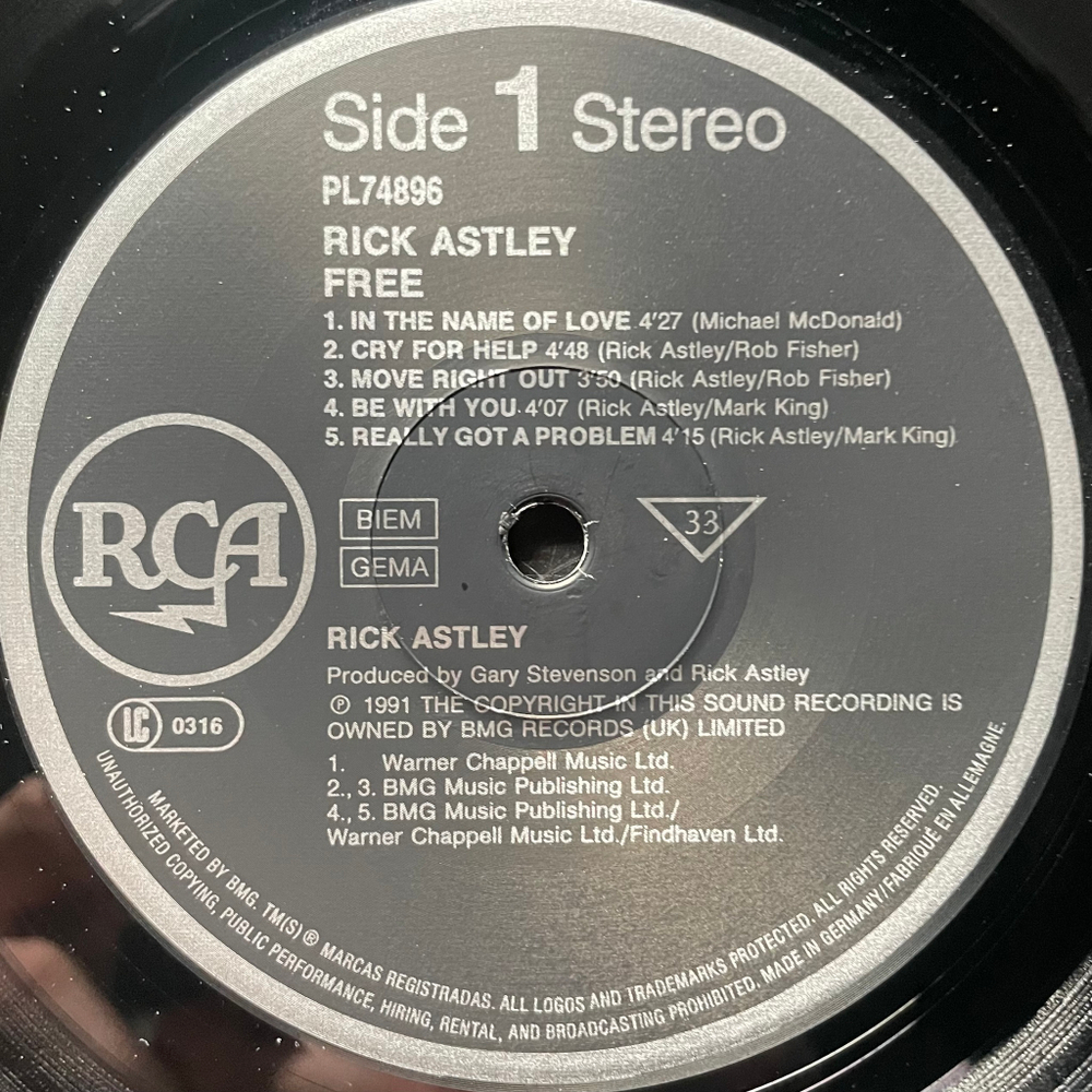 Rick Astley ‎– Free (Германия 1991г.)