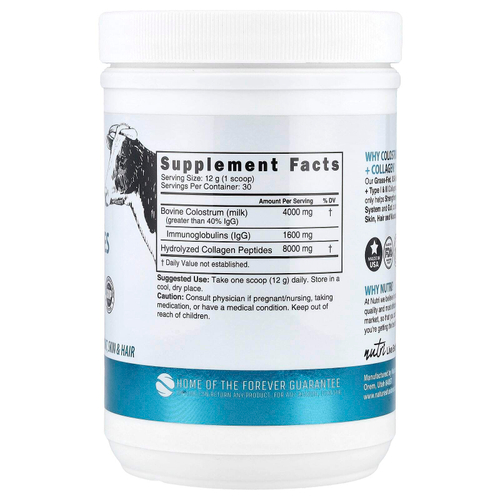 Nutri, Nutri, молозиво и пептиды коллагена, без добавок, 360 г (12,7 унции)