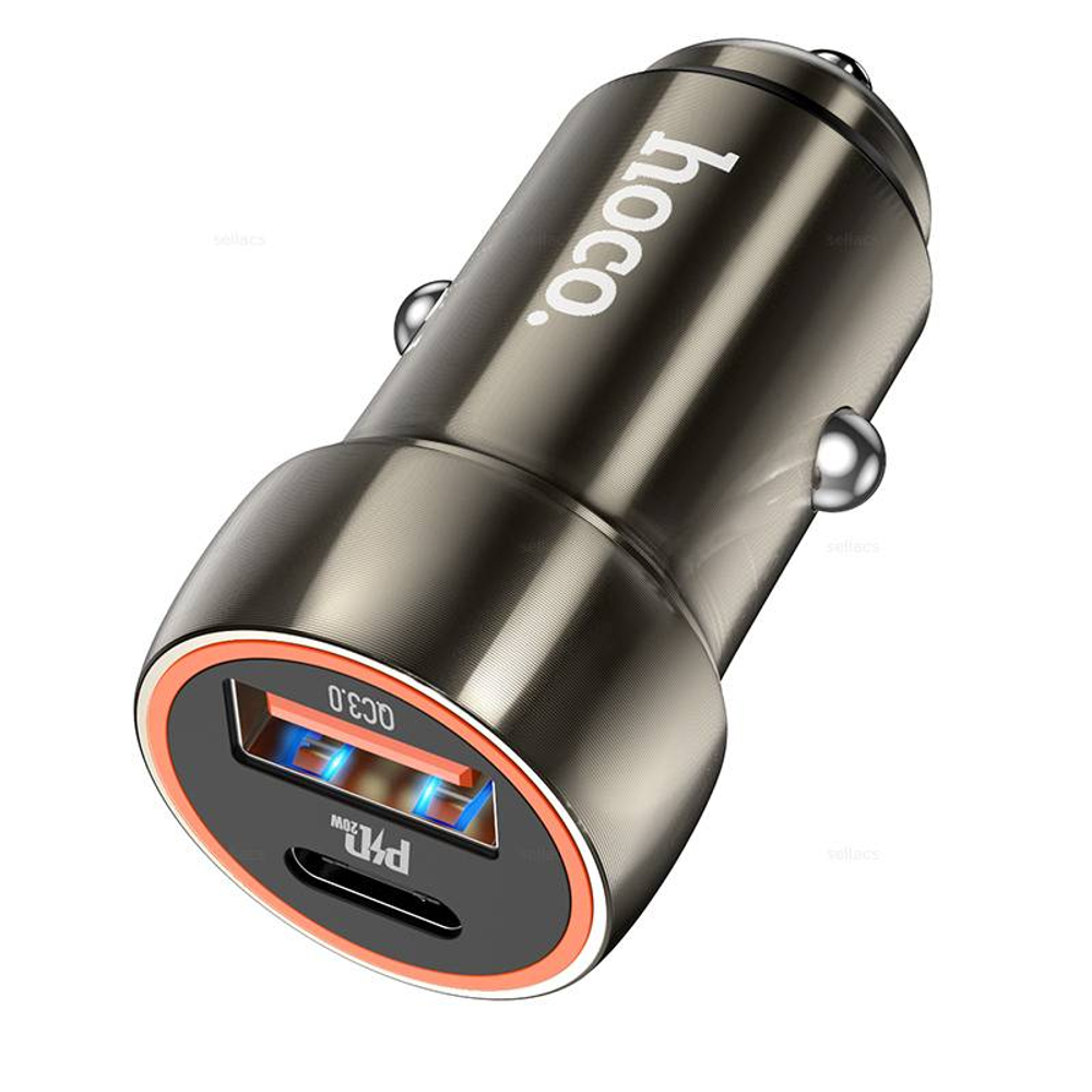 Автомобильное зарядное устройство Hoco Z46A PD20W+QC3.0 (metal grey)