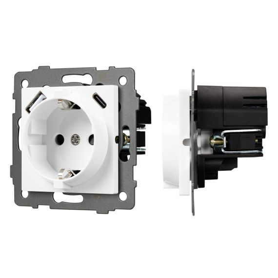 Механизм розетки с быстрой USB зарядкой SCT-MUAC-PL-WH-V (250V, 16A) Arlight 049822