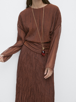 Massimo Dutti Блуза с драпировкой, карамельный