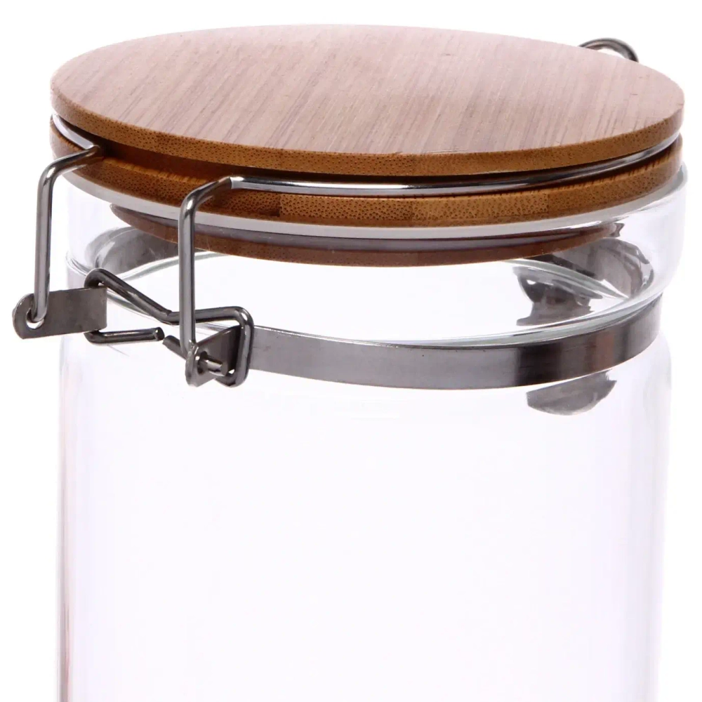 Банка для продуктов стеклянная 1700мл «Хай-Тек» с зажимом и бамбуковой крышкой