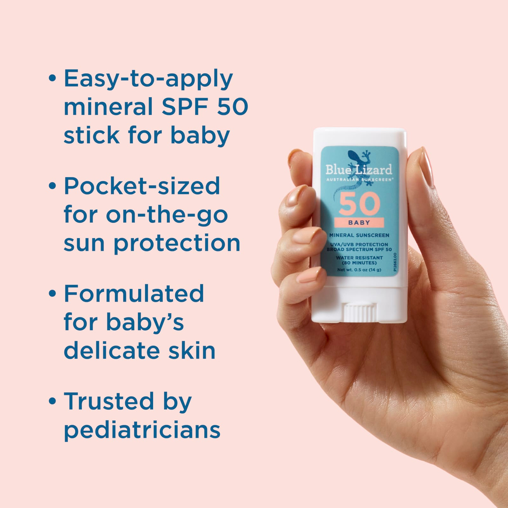 Blue Lizard Australian Sunscreen, Baby Mineral Sunscreen Stick, SPF 50, 0.5 oz (14 g)