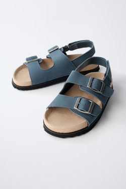 ZARA КОЖАНЫЕ САНДАЛИИ С ПРЯЖКАМИ, СИНИЙ