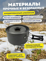 Набор посуды туристический с фонариком черный