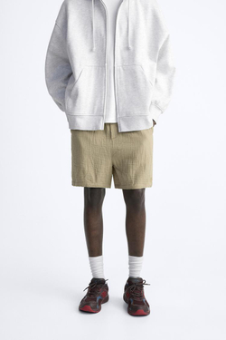 ZARA ШОРТЫ ИЗ ЖАТОЙ ТКАНИ, ХАКИ