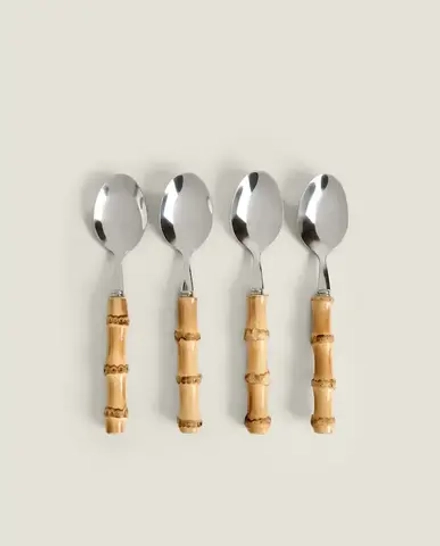 ZARA HOME НАБОР ДЕСЕРТНЫХ ЛОЖЕК С БАМБУКОВОЙ РУЧКОЙ (НАБОР ИЗ 4 ПРЕДМЕТОВ), КОРИЧНЕВЫЙ